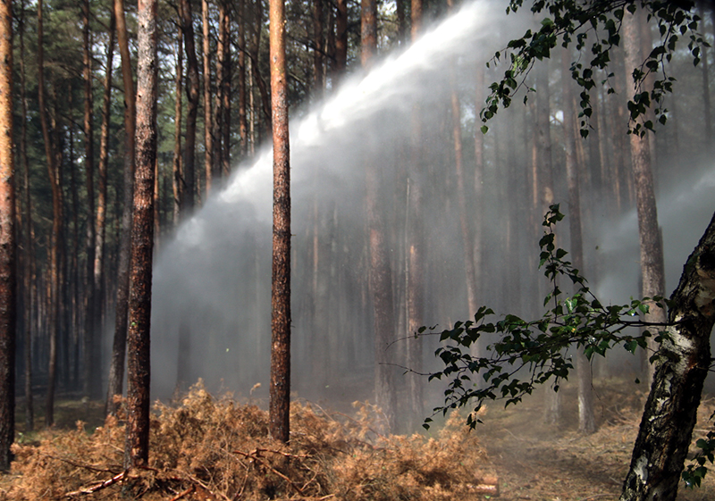 Neben den Schäden für die Natur, Waldbesitzer und Anwohner gilt es auch die Notwendigkeit gefährlicher Löscheinsätze (wie hier beim Brand in Lübtheen 2019) auf ein Minimum zu reduzieren. Waldbrände müssen so früh wie möglich erkannt werden. Foto: BMEL / Mewes 