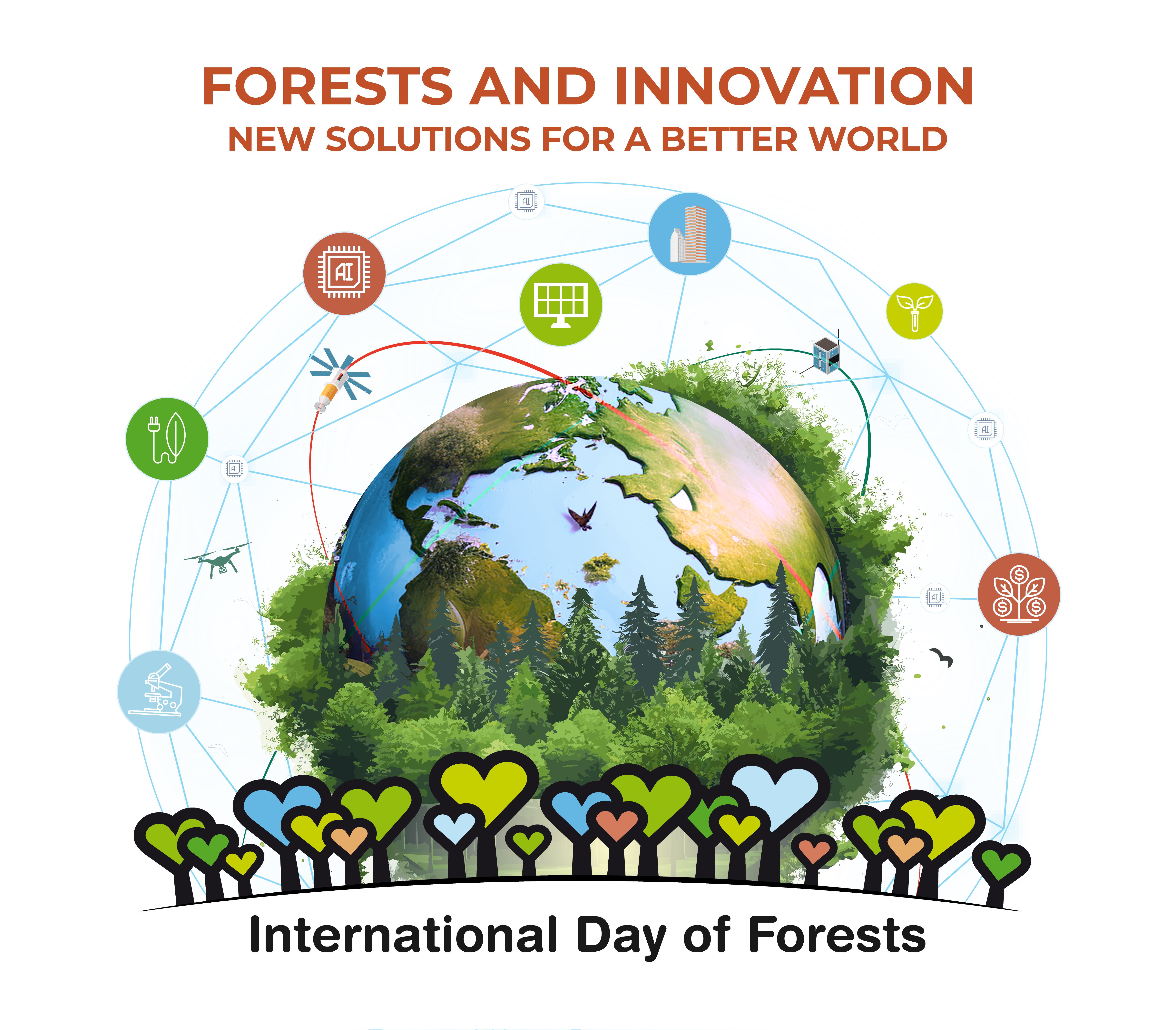 Das Logo der FAO zum Internationalen Tag des Waldes. Dieses Jahr ist das Motto der FAO „Wälder und Innovation“ („Forests and Innovation“). Quelle: FAO